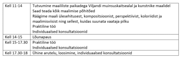 Kunstikursus Viljandis 21. juunil
